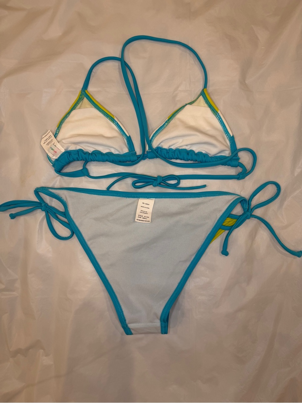 O'Neill Colorblock String Bikini Set Teal, White & Lime Green Triangle Sz S - Picture 5 of 6